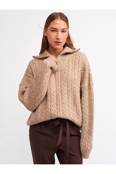 Dilvin 1222 Kamyoner Yaka Fermuarlı Kazak-camel