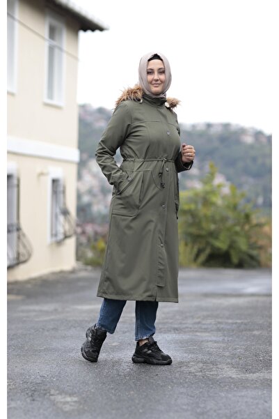 Zey&Ka Butik Large Size Waterproof Waist-Tied Coat Jacket