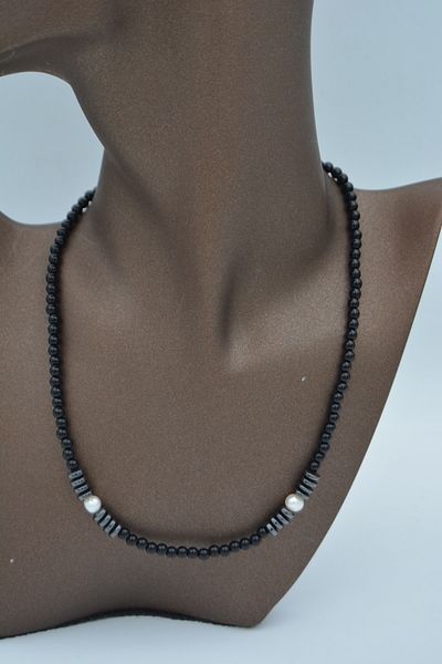 Stoneage Hematite Pearl and Onyx Stone Necklace