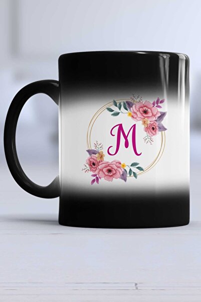 Hedizu كوب سحري على شكل حرف M مزين بالزهور