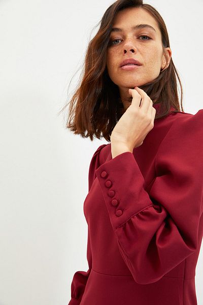 Trendyol Collection Φούστα με ψηλό γιακά μπορντό Μίνι υφαντό φόρεμα TWOAW21EL1816