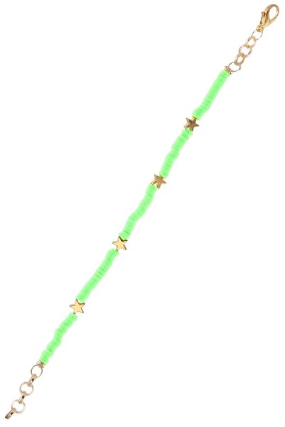 LABALABA Women's Gold Color Star Charm Detailed Phosphorescent Green Color Fimo Bracelet