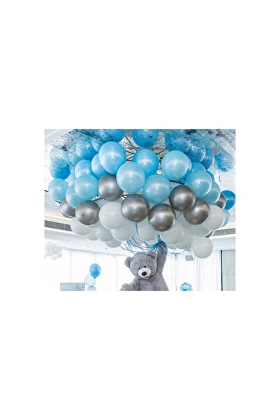 Vip-Aksesuar Metallic Balloon Blue - White - Silver Gray Mixed - 10 Pieces