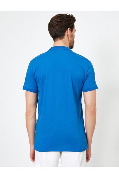 Koton Pánské tričko s námořnickou modrou Ornament Label Detailed Slim Fit Polo Collar