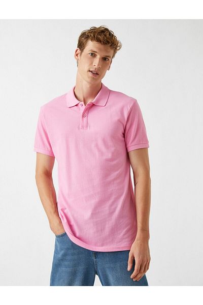 Koton Ανδρικό μπλουζάκι λιλά Basic Polo λαιμόκοψη Βαμβακερό