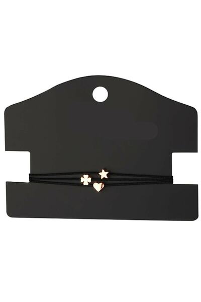 banilya Kaliteli Siyah Üçlü Ip Bileklik Seti Kalp Yonca Yıldız Figürlü