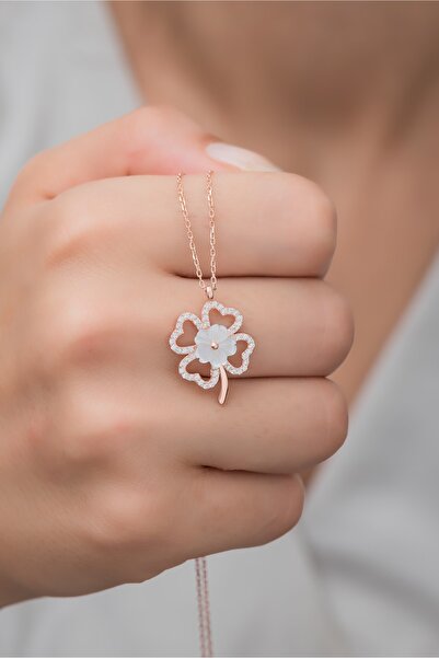 Nereze 925 Ayar Gümüş Rose Yonca Model Manolya Çiçeği Kolye