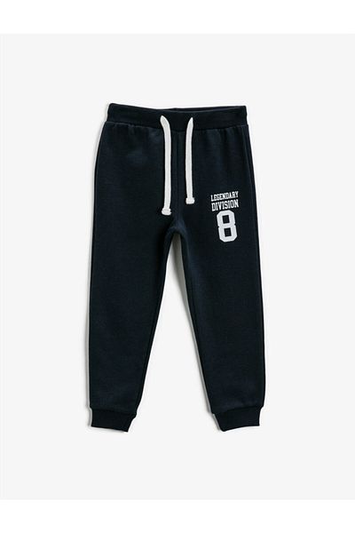 Koton Boy's Navy Blue Printed Sweatpants with Elastic Waist