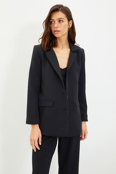 Trendyol Collection Schwarze, gefütterte, geknöpfte, gewebte Blazerjacke TWOAW22CE0046
