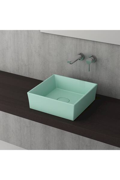Bocchi Vessel Kare Tezgah Üstü Lavabo 38 Cm Mat Mint Yeşil