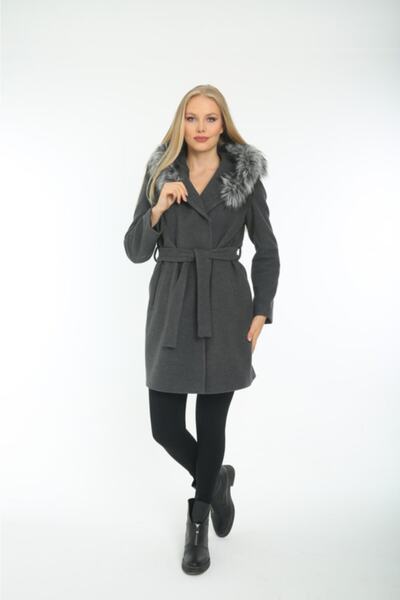 Lalezar Kadın Antrasit Kapüşonlu Kaban