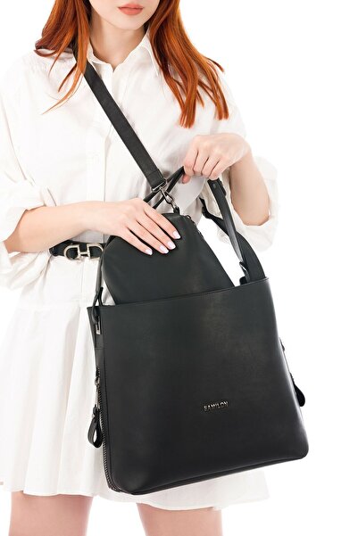 samilon Kadın Siyah Çapraz Askılı Yavrulu Omuz Çantası