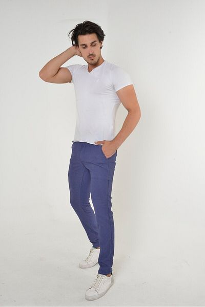comstar Ανδρικό παντελόνι Chino από ύφασμα με πλεκτό ύφασμα με μπλε λεπτή εφαρμογή