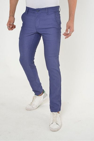 comstar Ανδρικό παντελόνι Chino από ύφασμα με πλεκτό ύφασμα με μπλε λεπτή εφαρμογή