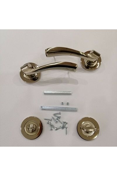 ARON Nickel Satin and Diamond Rosette Bathroom-WC Door Handle - 1 Door Set