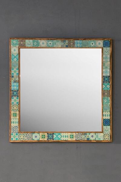 Oscar Stone Decor Masif Çerçeveli Mozaik Taş Ayna 73x73 Cm Tile Mozaik Serami...