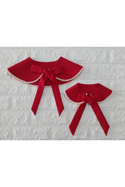 Eylülce Butik Anne Kız Vıntage Dantelli Kırmızı Yakalık Takımı