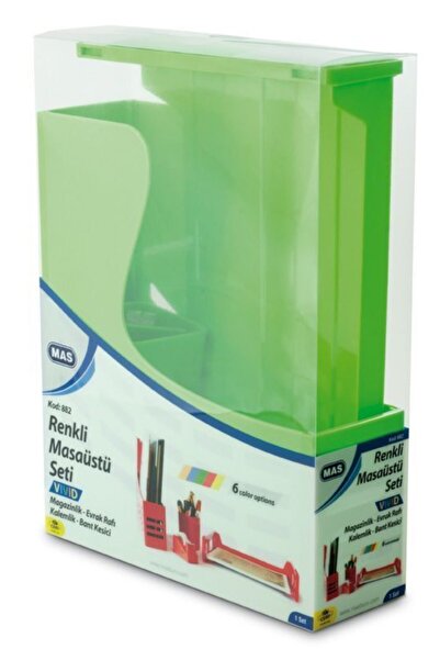 Mas Vivid Renkli A Seti Magazinlik + Kalemlik + Bant Kesici Ve Evrak Rafı Yeşil