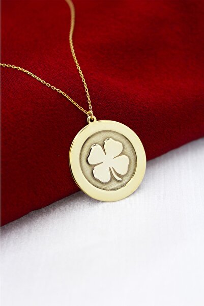 Silver And Silver Kadın Sarı Gümüş Yonca Figürlü Madalyon Kolye