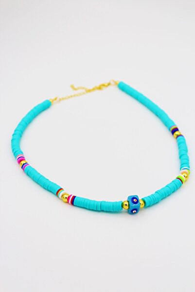 Silver And Silver Kadın Su Yeşili Neon Nazar Boncuklu Kolye