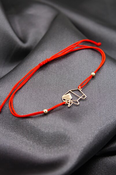 Silver And Silver Kadın Rose Origami Fil Kırmızı Makrome Örgü Bileklik