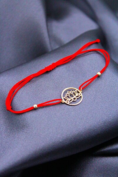 Silver And Silver Kadın Rose Orta Lotus Çiçeği Kırmızı Makrome Örgü Bileklik