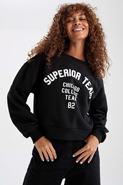 DeFacto Regular Fit Bisiklet Yaka Uzun Kollu Sweatshirt