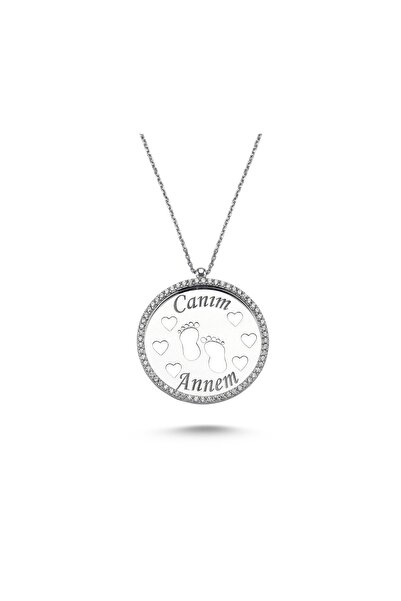 Silver And Silver Kadın 925 Ayar Gümüş Beyaz Canım Annem Kolye CNMKLY2011-1