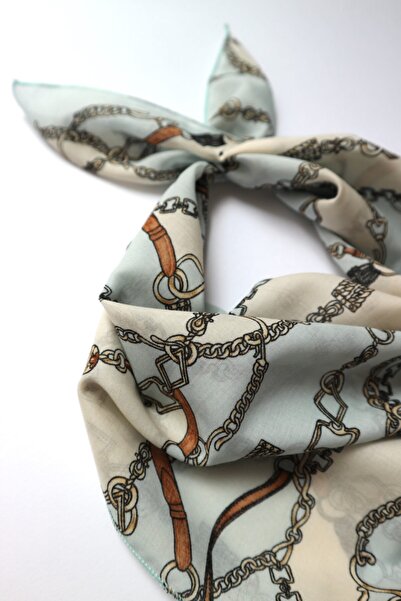 THE MOON Bond Kemer Ve Zincir Desenli Mavi Pamuk Fular