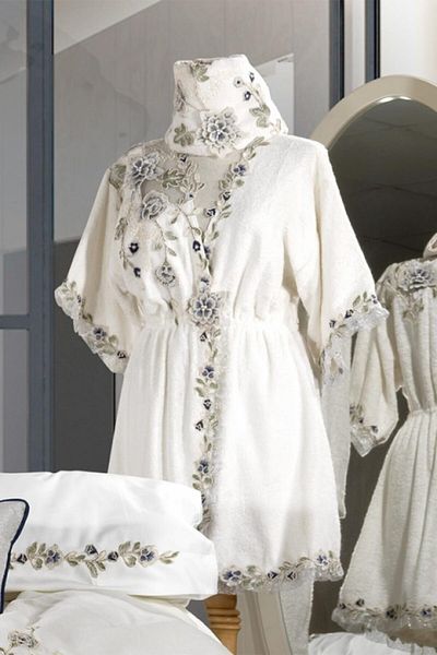 ZEBRA CASA Azur 3 Piece Honeymoon Bathrobe Cream Navy Blue