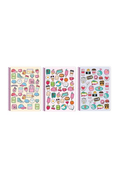 KESKİN COLOR Sweet Fun A4 80 Sheets Lined Plastic Cover Spiral Perforated Notebook (Pack of 3)