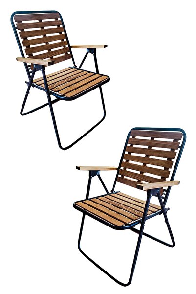 bodygym Ahşap 50x50 Katlanır Masa + 2 Adet Katlanır Sandalye Kamp Seti Bahçe Balkon Takımı-ceviz-cntr00186