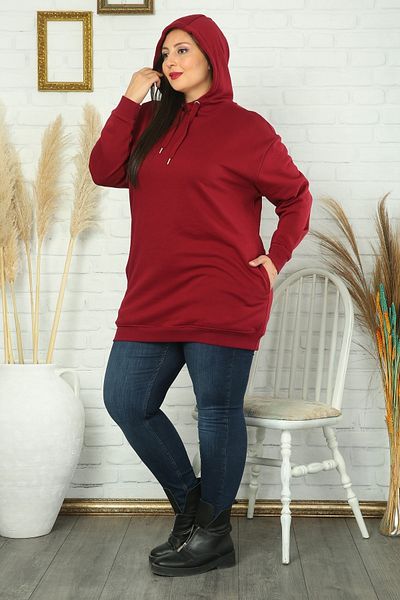 XL Modam Women's Large Size Three Thread Raised Hooded Red Sweat-Shirt