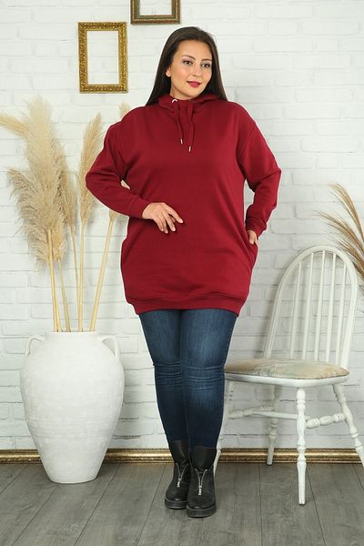 XL Modam Women's Large Size Three Thread Raised Hooded Red Sweat-Shirt
