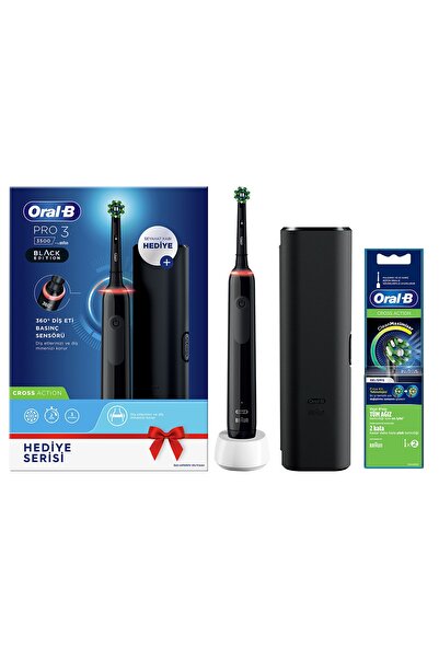 Oral-B PRO 3500 Siyah Şarjlı Diş Fırçası ve Yedek Başlık +2 Cross Across Yede...