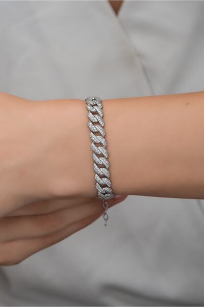 Nereze 925 Ayar Gümüş Beyaz Taşlı Gurmet Bileklik