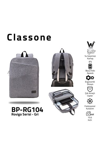 Classone Rovigo Bp-rg104 15,6" Wtxpro Su Geçirmez Kumaş ,notebook,laptop Sırt Çantası-gri