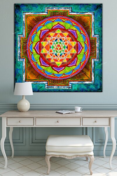 Morfil Sanat Atölyesi Yaşam Çiçeği Kutsal Geometri Sri Yantra Kanvas Tablo (1...