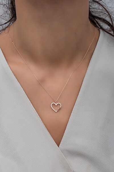 Nereze 925 Ayar Gümüş Rose Kalp Sonsuzluk Kolye