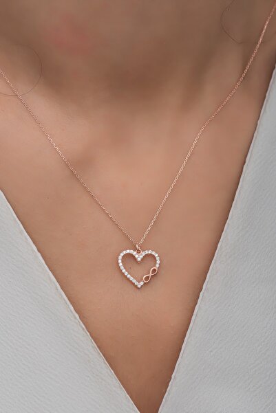 Nereze 925 Ayar Gümüş Rose Kalp Sonsuzluk Kolye