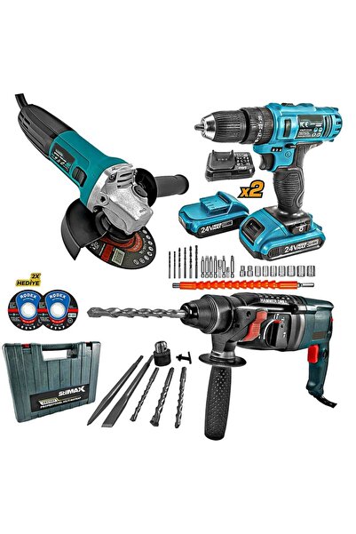 stilmax Germany 3'lü Süper Set 2400w Taşlama, Lion Çift Akülü Matkap, 3400w Hilti Hediyeli Full Set