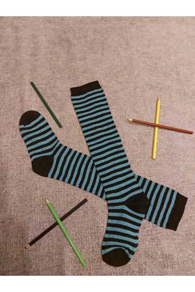 Mirayavm Șosete negre cu dungi verzi până la genunchi