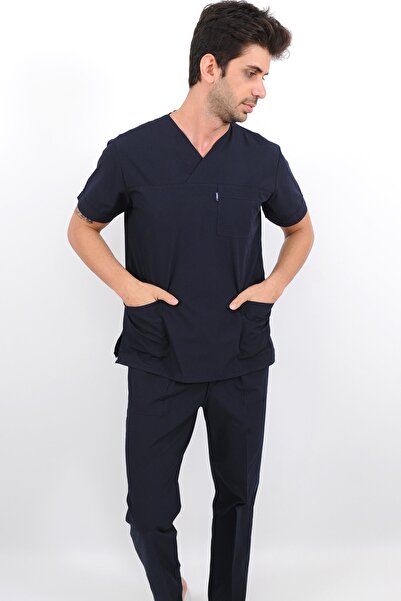 Lobby Uniform 47 Lacivert V Yaka Takım Alpaka Hemşire Önlüğü