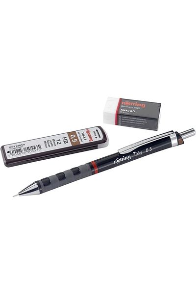 Rotring Tikky 0.7 mm Mechanical Pencil - 2B Nib and Medium Eraser Set, Burgundy