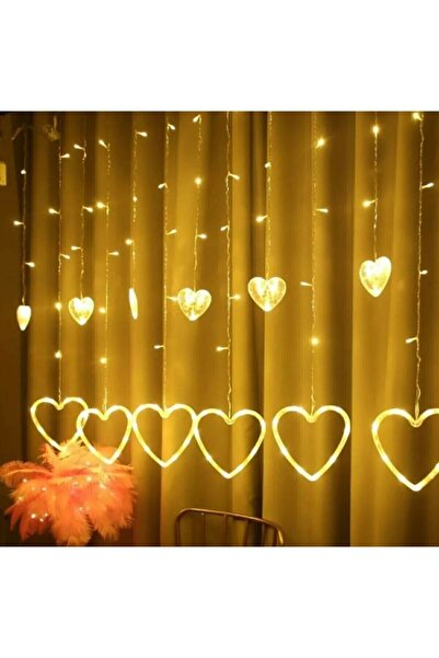 DDTREND 8 Fonksiyonlu Dekoratif Kalp Desenli Perde Led 12 Sarkıt Ip Led