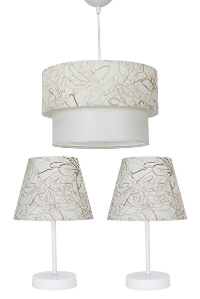 Vivido Abajur Saroz Üçlü Abajur Ve Avize Seti Yatak Odası Aydınlatma