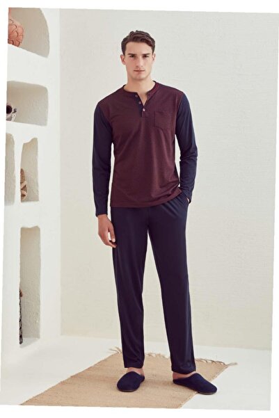 Eros Pamuk O Patlı Önü Jakarlı Uzun Kol Pijama Takımı