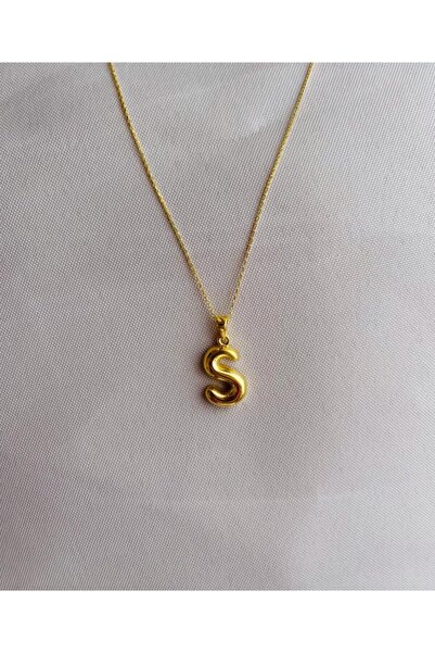 Wind Silver 925 Ayar Gümüş Gold Bombeli S Harfi