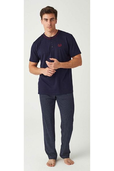 Mod Collection Men's Navy Blue Combed Cotton Pajama Set