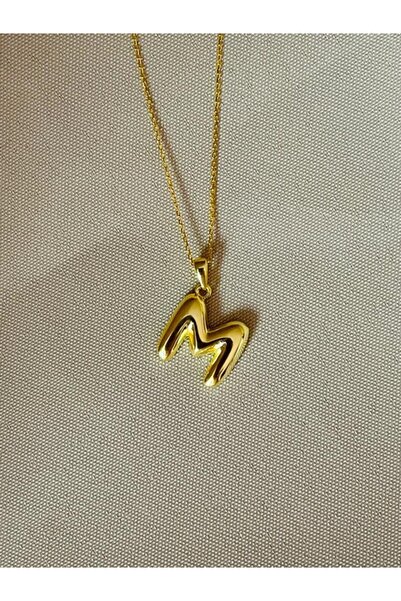 Wind Silver 925 Ayar Gümüş Gold Bombeli M Harfi